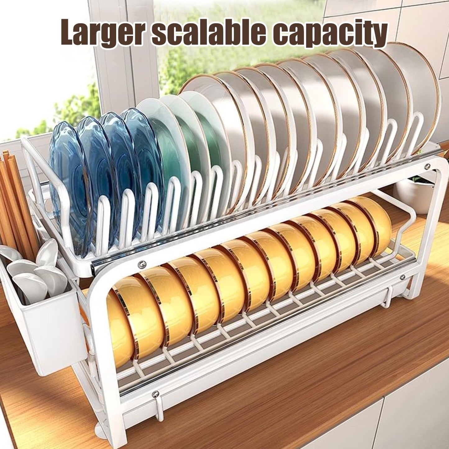 6 Pack Slide Out Sink Dish Rack, Pull Out Cabinet Organizer with Removable/Detachable Dish Rack Divider, No Drill Cabinet Drawers
