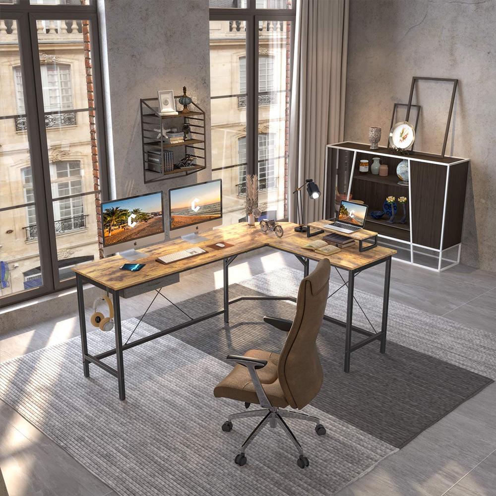 L-Shaped Desk with Small Table