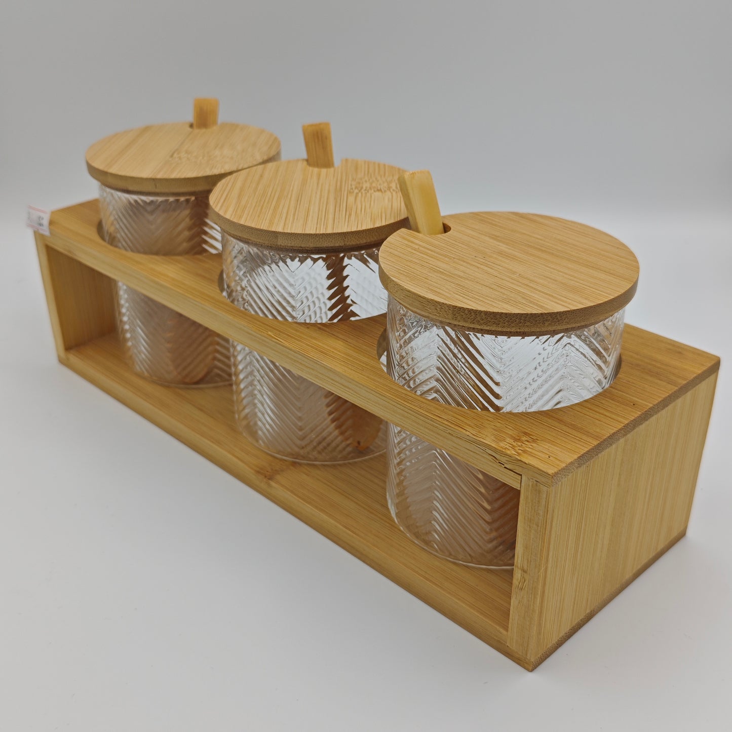 Bamboo 3 Glass Jars Spice Rack