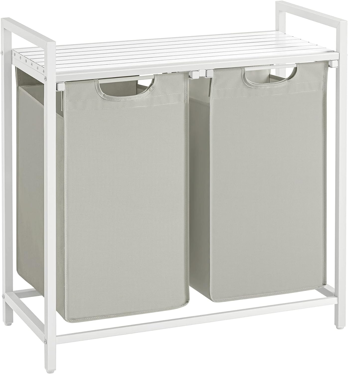 VASAGLE White Laundry Basket, 2 Compartments