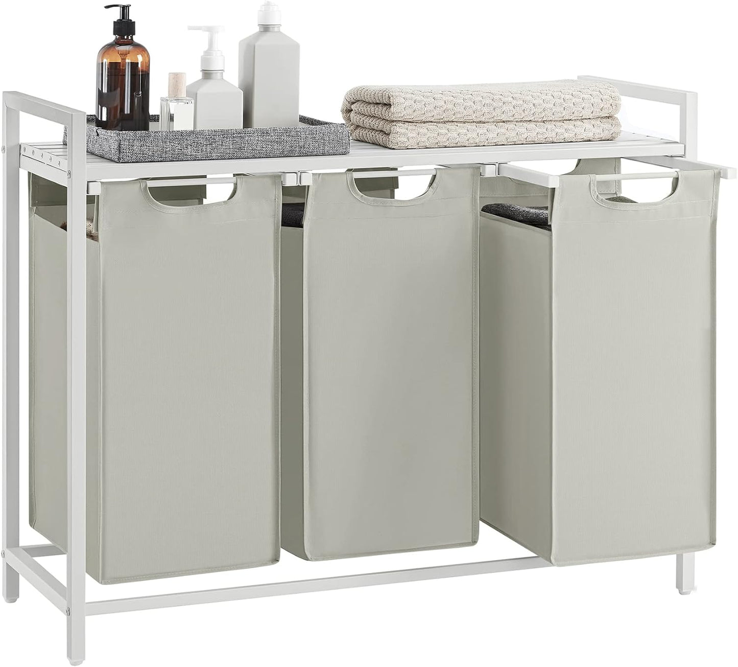 VASAGLE White Laundry Basket, 3 Compartments