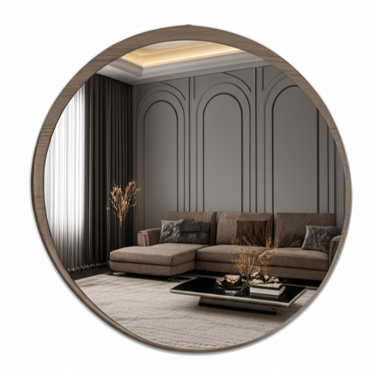 Round Wall Mirror with Wood Frame