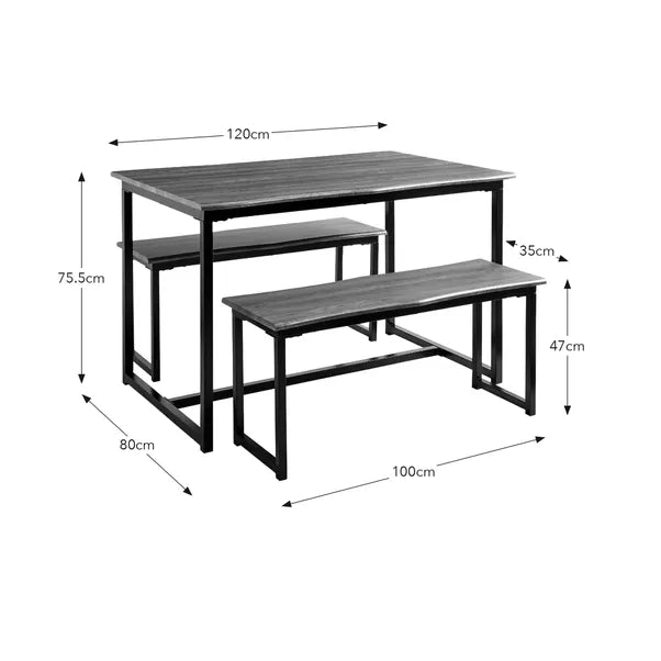Ronan 4 Seater Wave Edge Dining Table and Bench Set