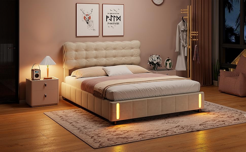 Bed with Storage and LED Light with Automatic Sensor