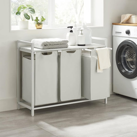 VASAGLE White Laundry Basket, 3 Compartments
