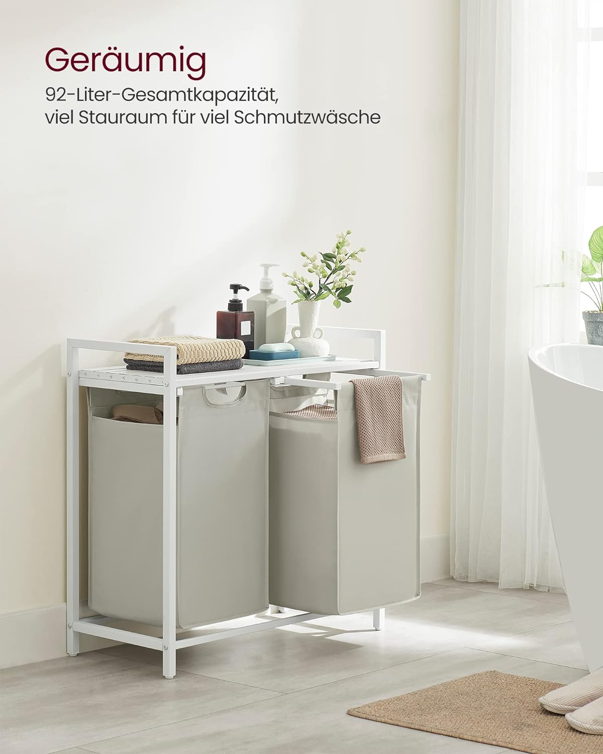 VASAGLE White Laundry Basket, 2 Compartments