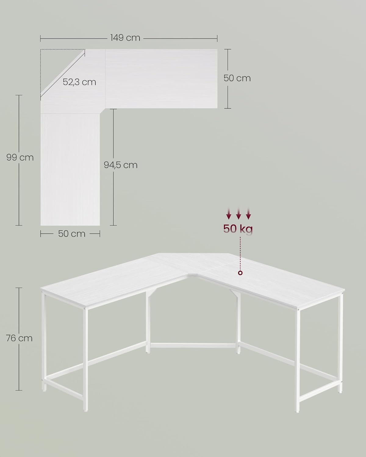 VASAGLE L-Shaped Corner Computer Desk LWD073W01