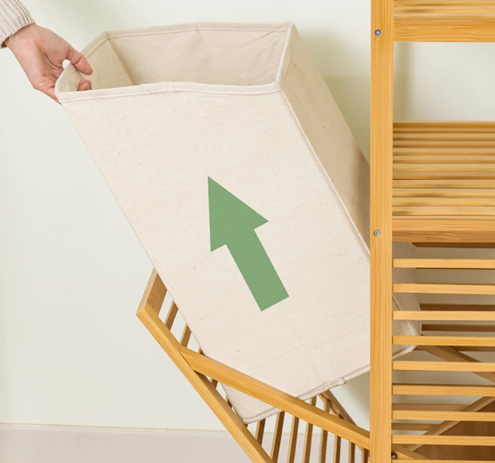 Bamboo Tilting Laundry Cabinet with Basket, Shelves and Handles for Clothes