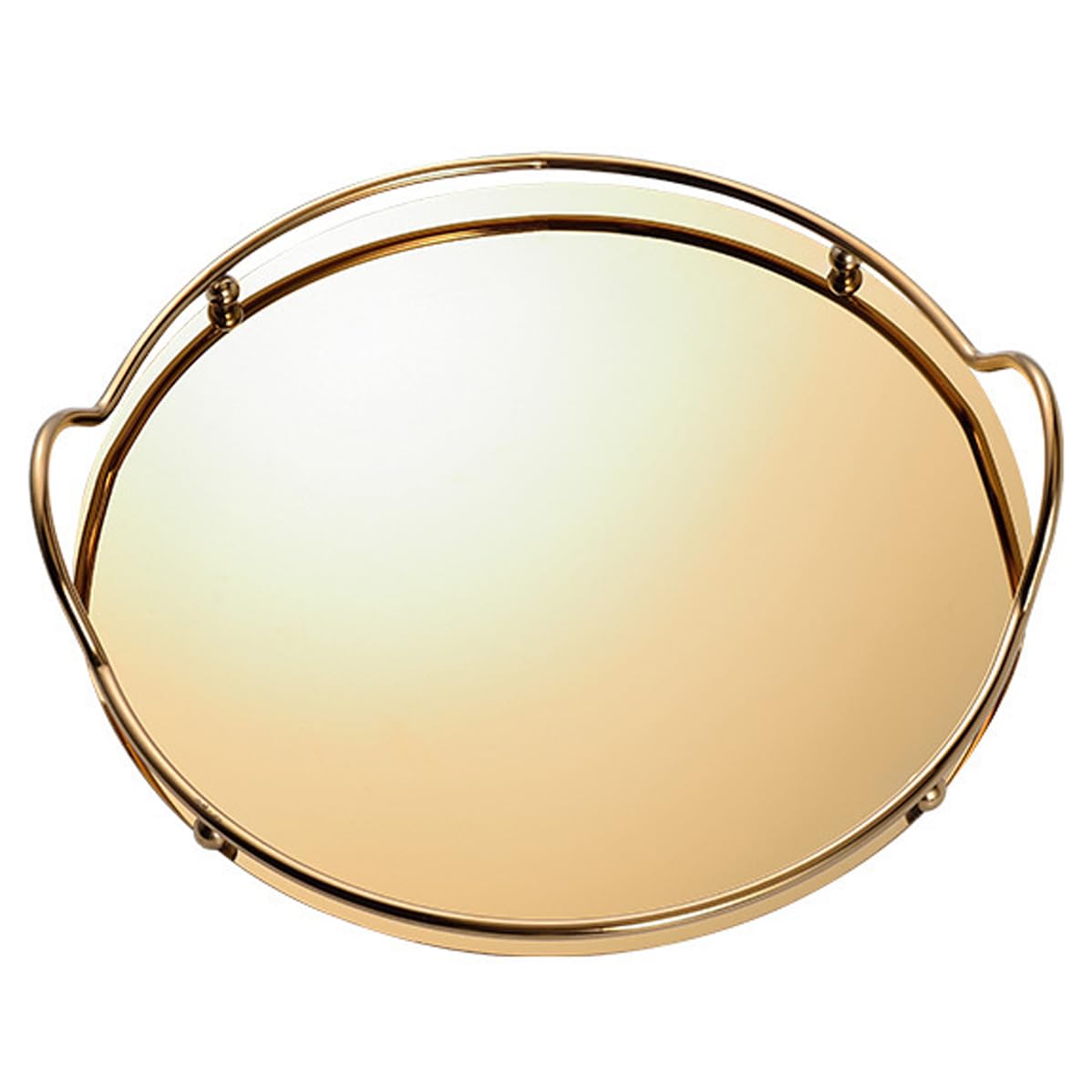 Round Gold-Tone Decorative Tray with Gallery Handles