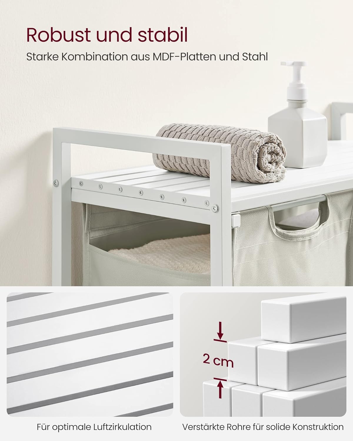 VASAGLE White Laundry Basket, 2 Compartments