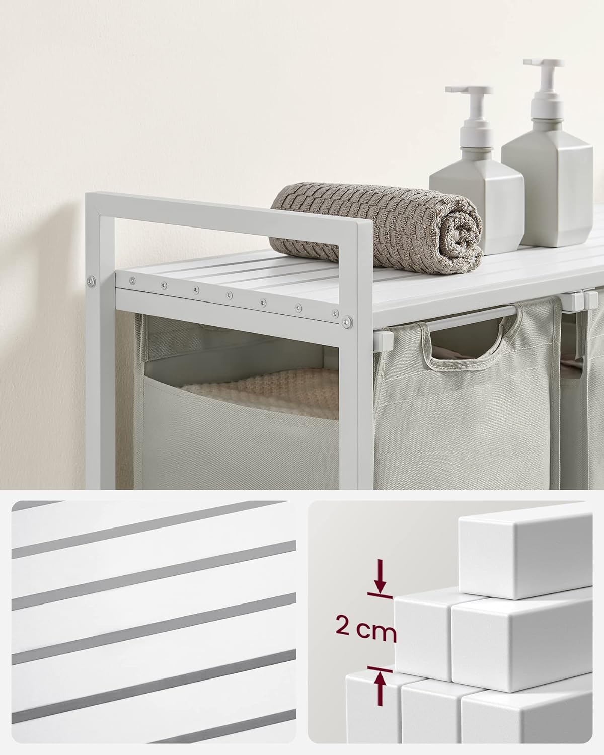 VASAGLE White Laundry Basket, 3 Compartments
