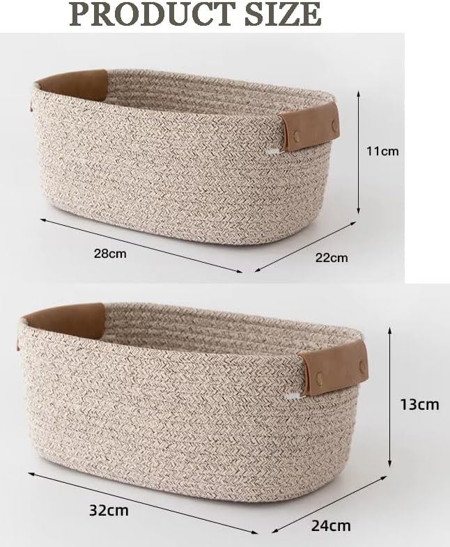 Set of 2 Natural Cotton Storage Baskets