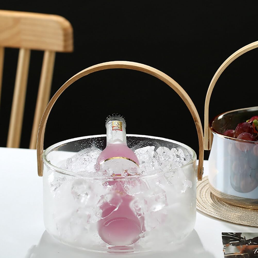 Bamboo Clear Glass Serving Tray with Handles