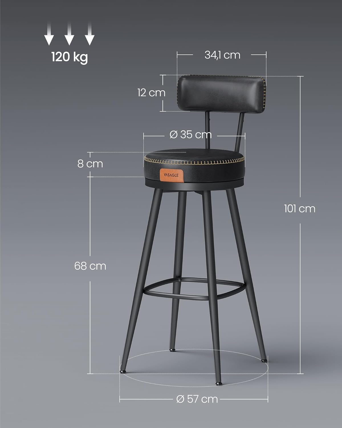 VASAGLE Set of 2 Bar Stool