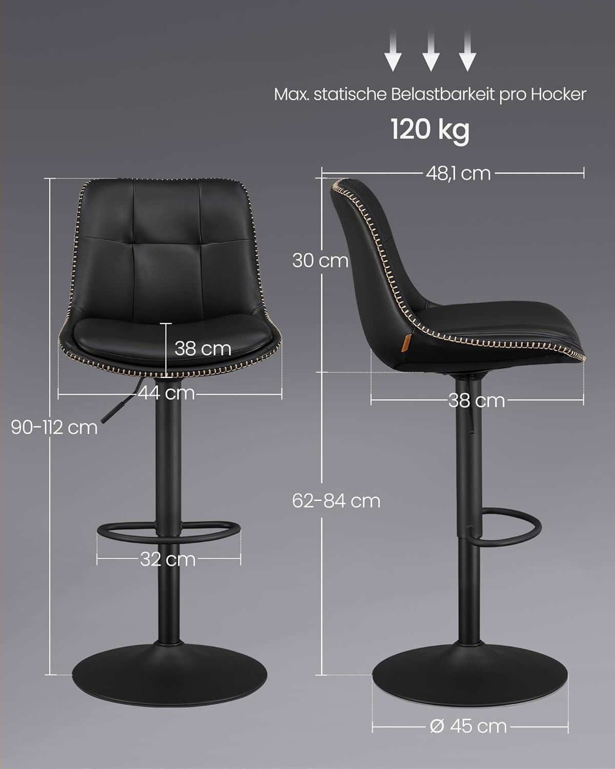 VASAGLE Bar Stools Set of 2