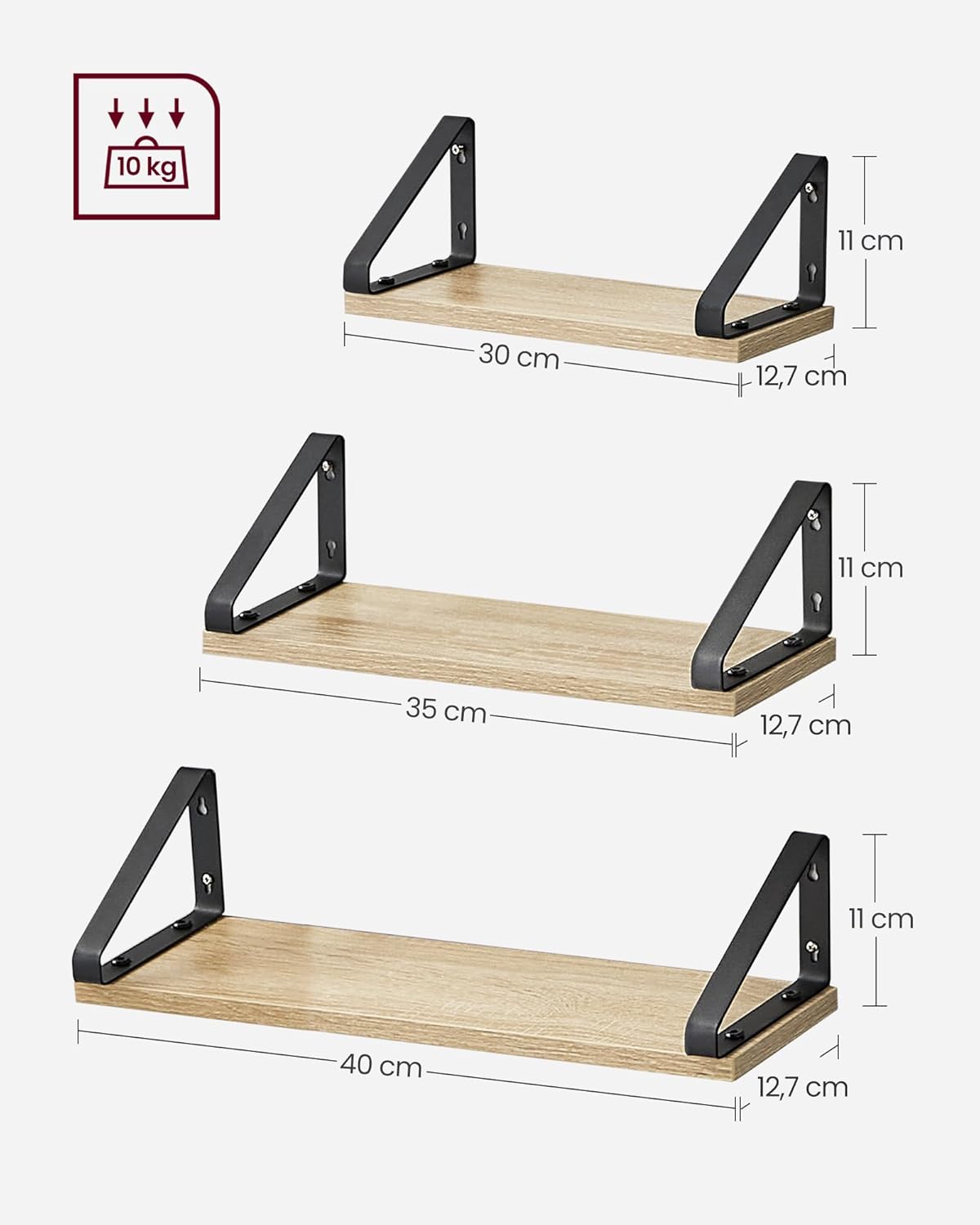 VASAGLE Set of 3 Wall Shelves LWS033B11