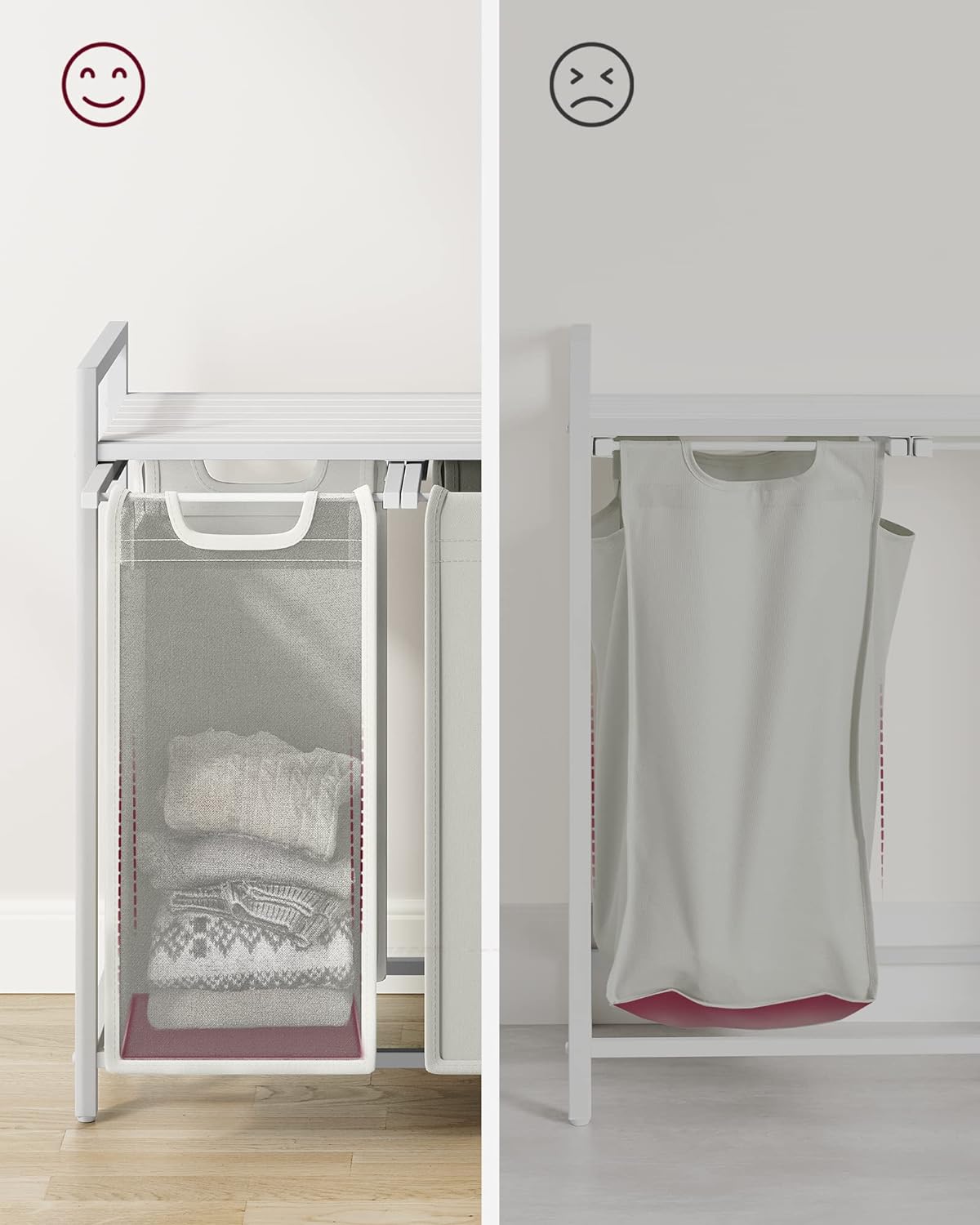 VASAGLE White Laundry Basket, 3 Compartments