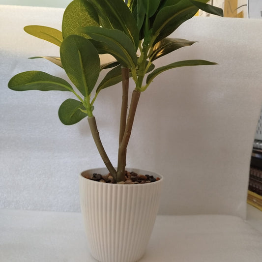 Artificial Potted Plant in Ribbed White Pot