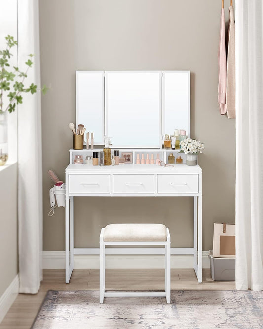 VASAGLE Dressing Table with Padded Stool RVT004W14V1