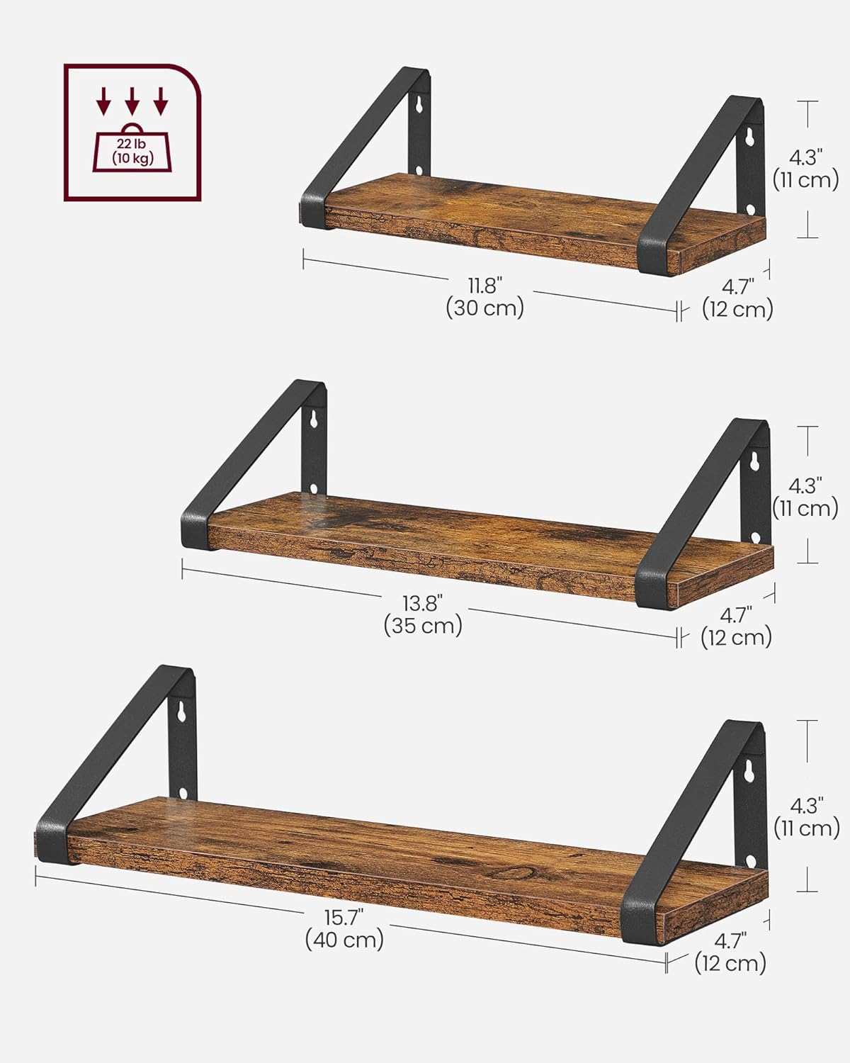VASAGLE Set of 3 Wall Shelf LWS33BX