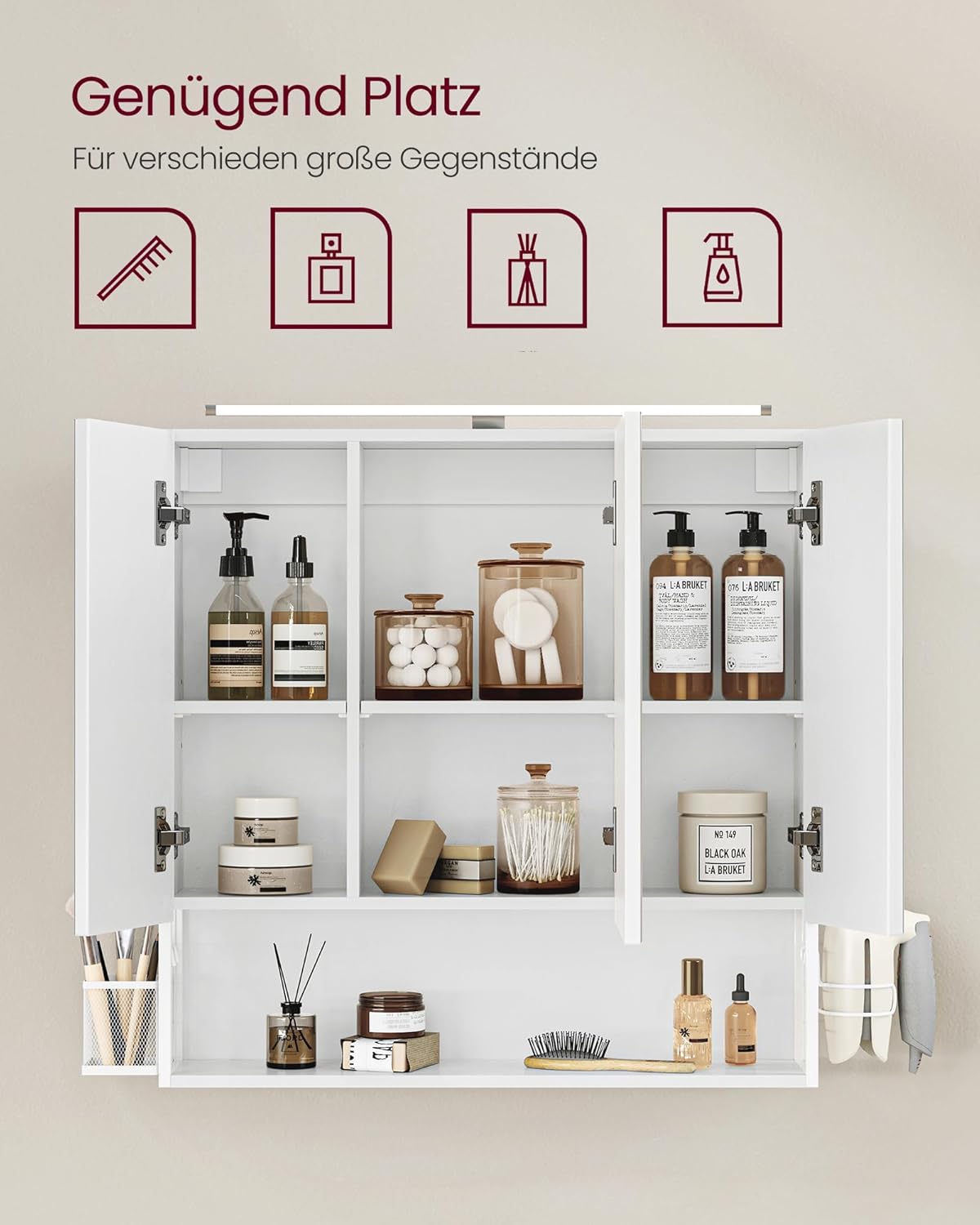 VASAGLE Bathroom Cabinet with LED Lighting
