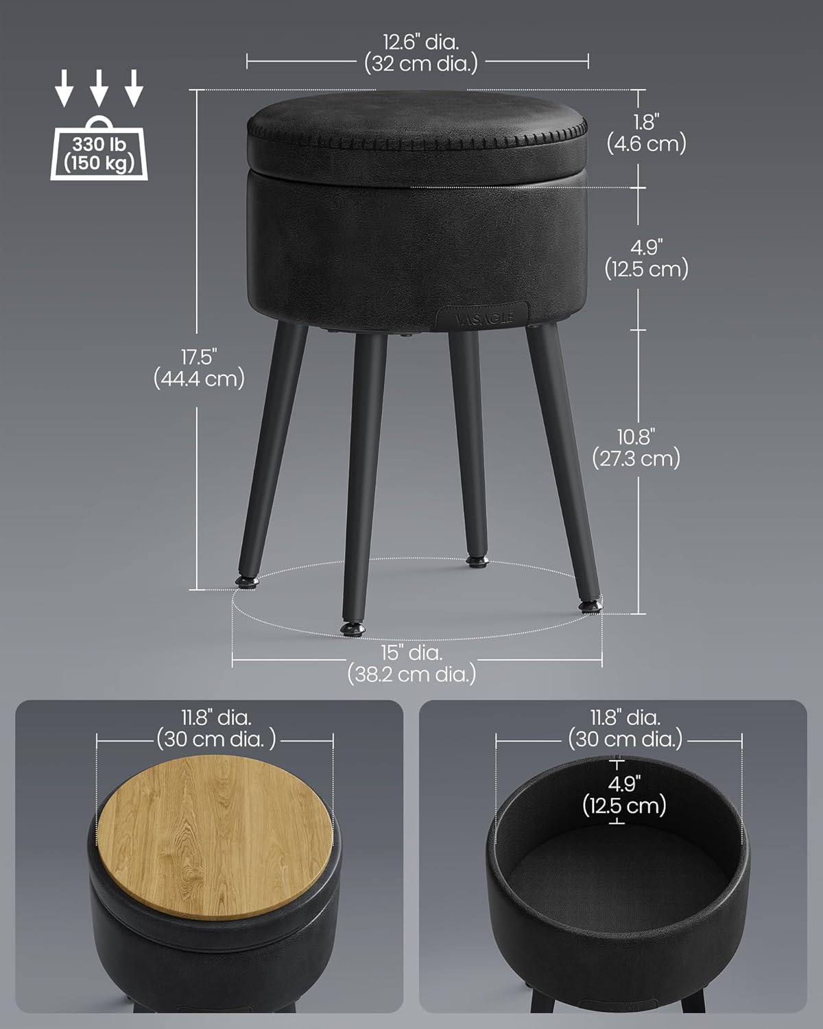 VASAGLE Vanity Chair Stool