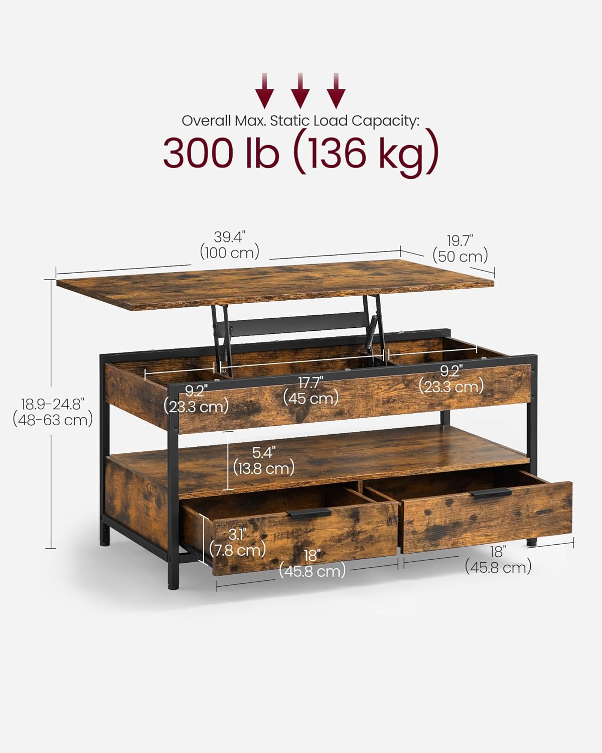 VASAGLE Lift Top Coffee Table LCT209K01