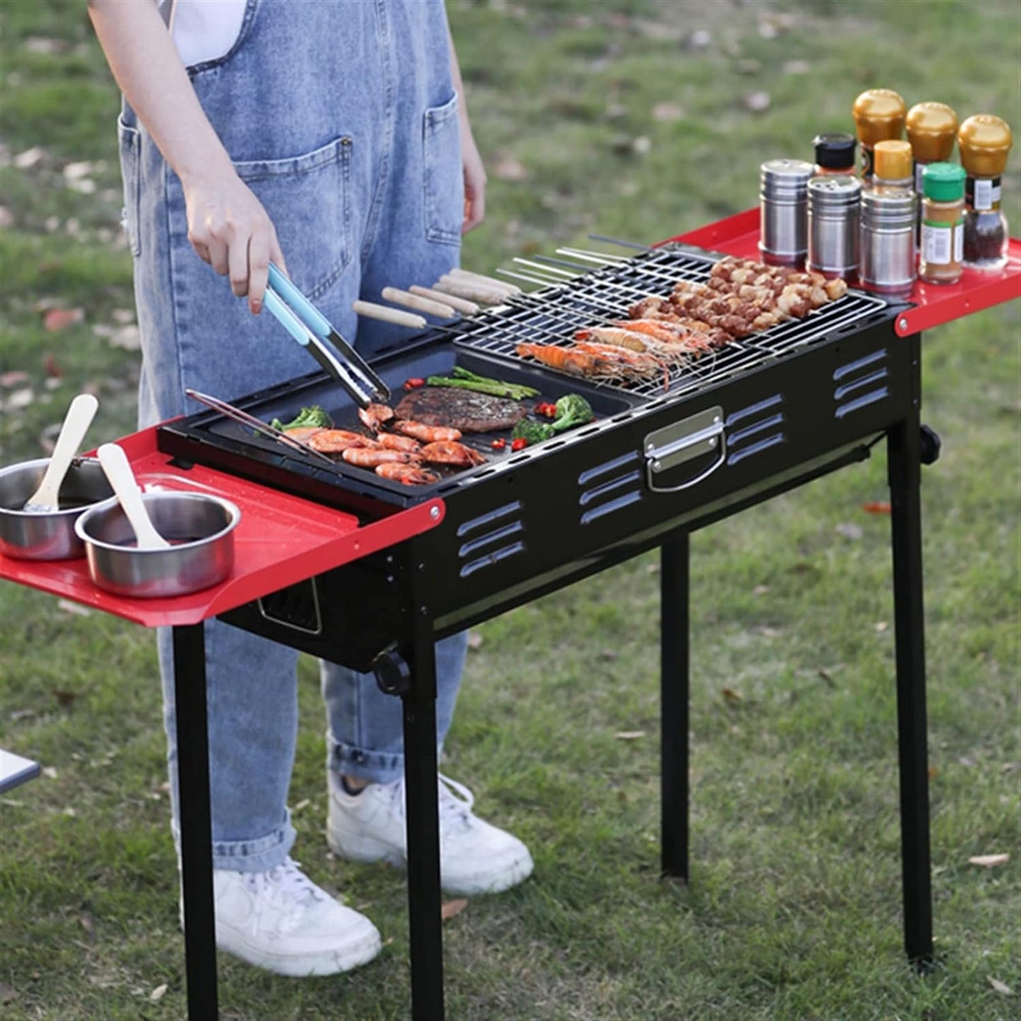 Portable Grill with Side Shelves