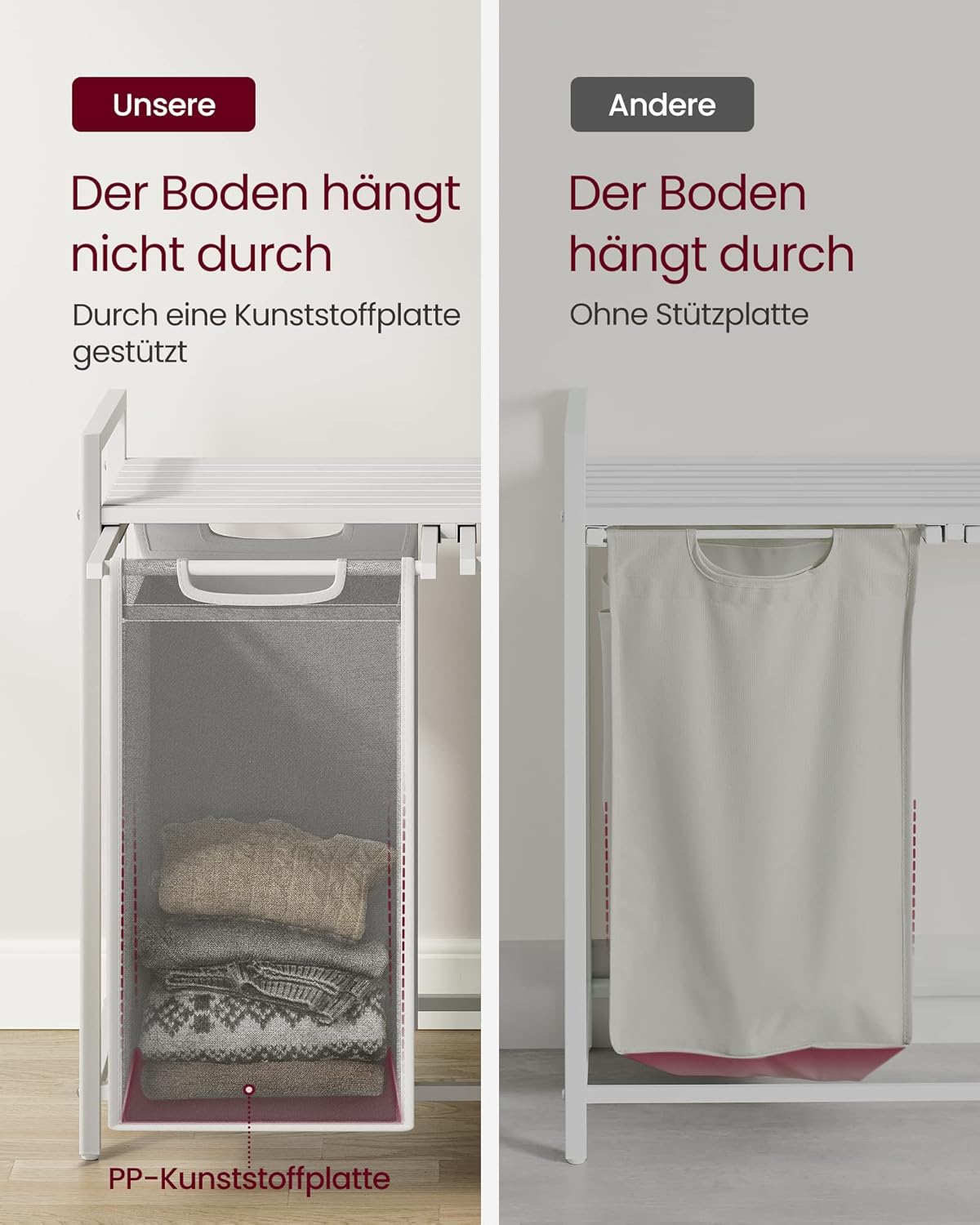 VASAGLE White Laundry Basket, 2 Compartments