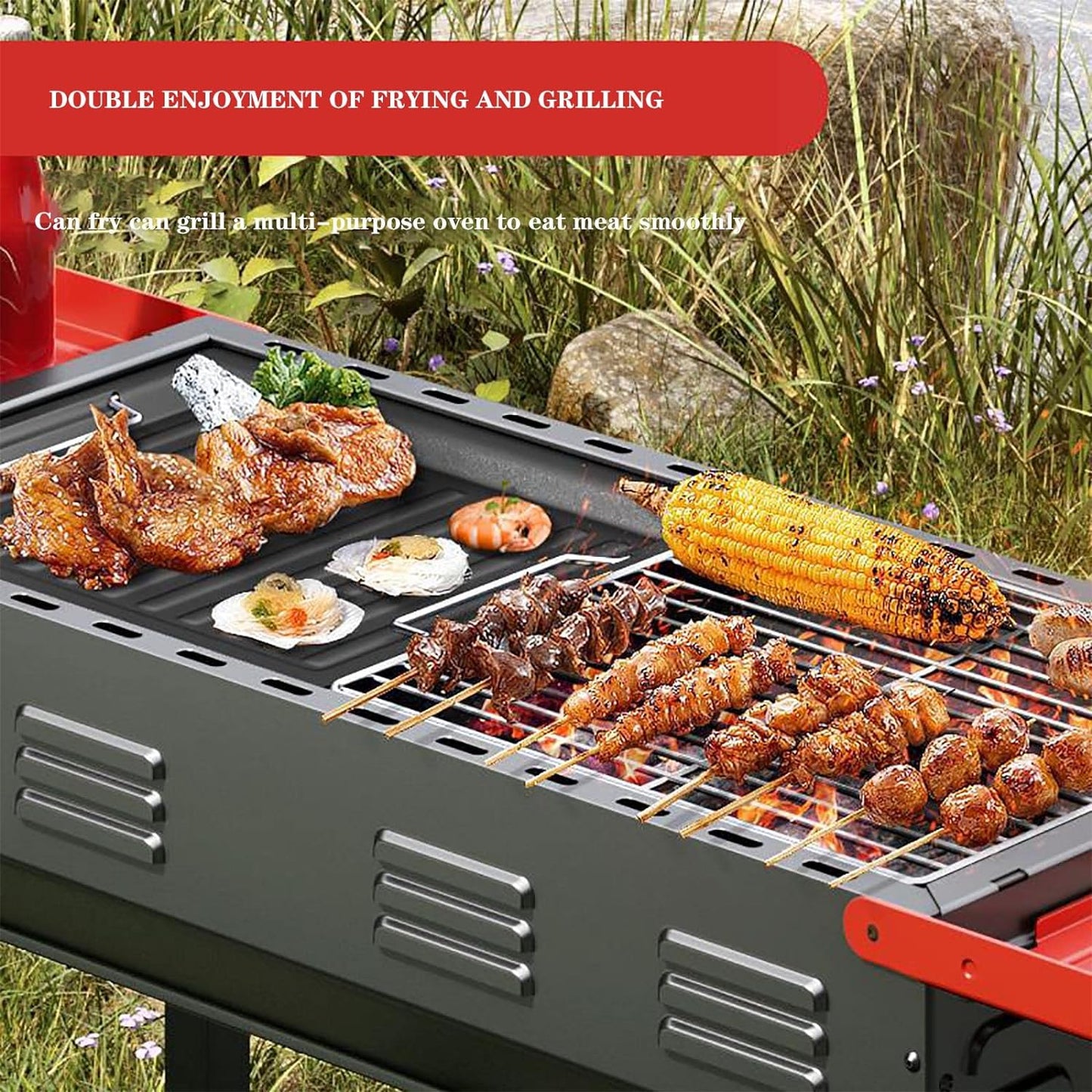 Portable Grill with Side Shelves