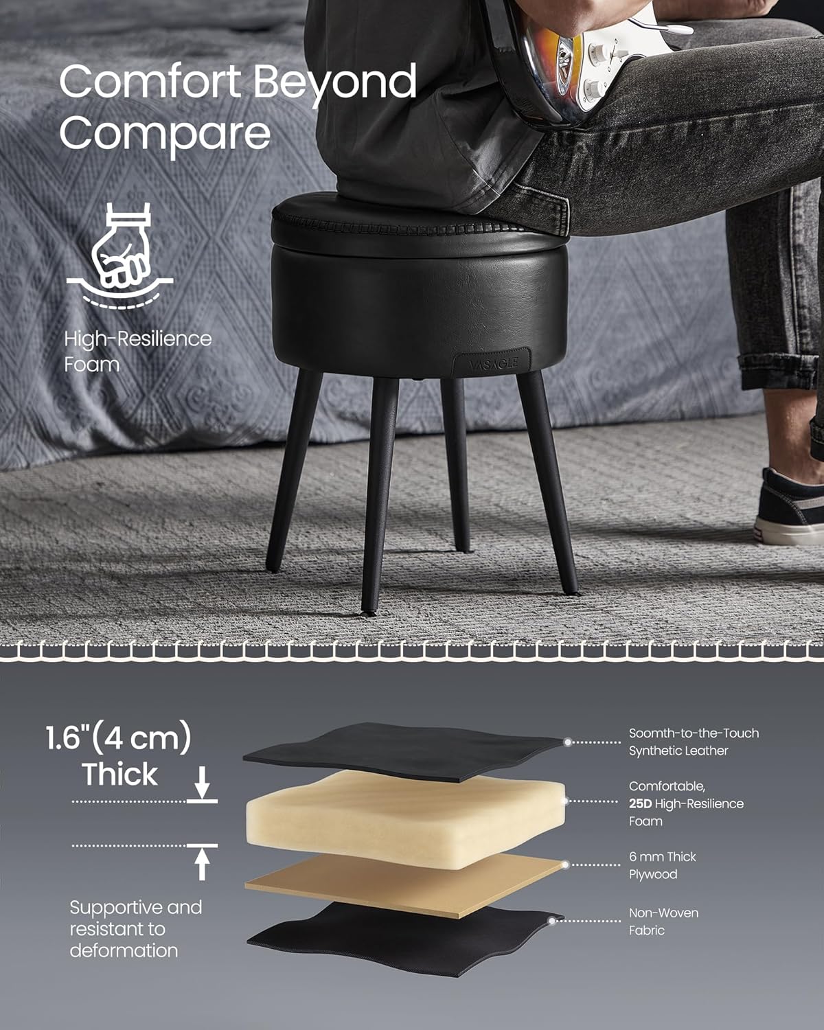 VASAGLE Vanity Chair Stool