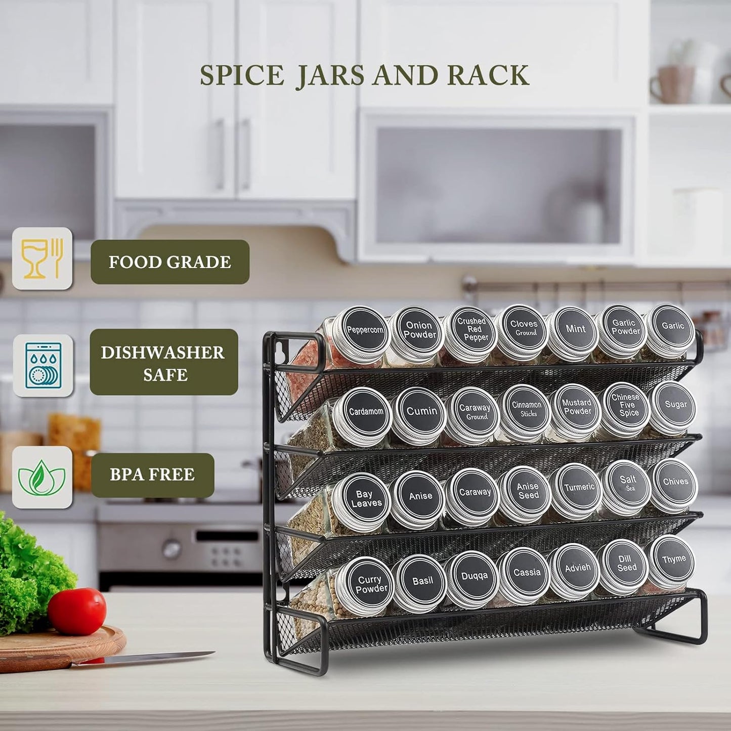 Spice Rack with 28 Spice Jars