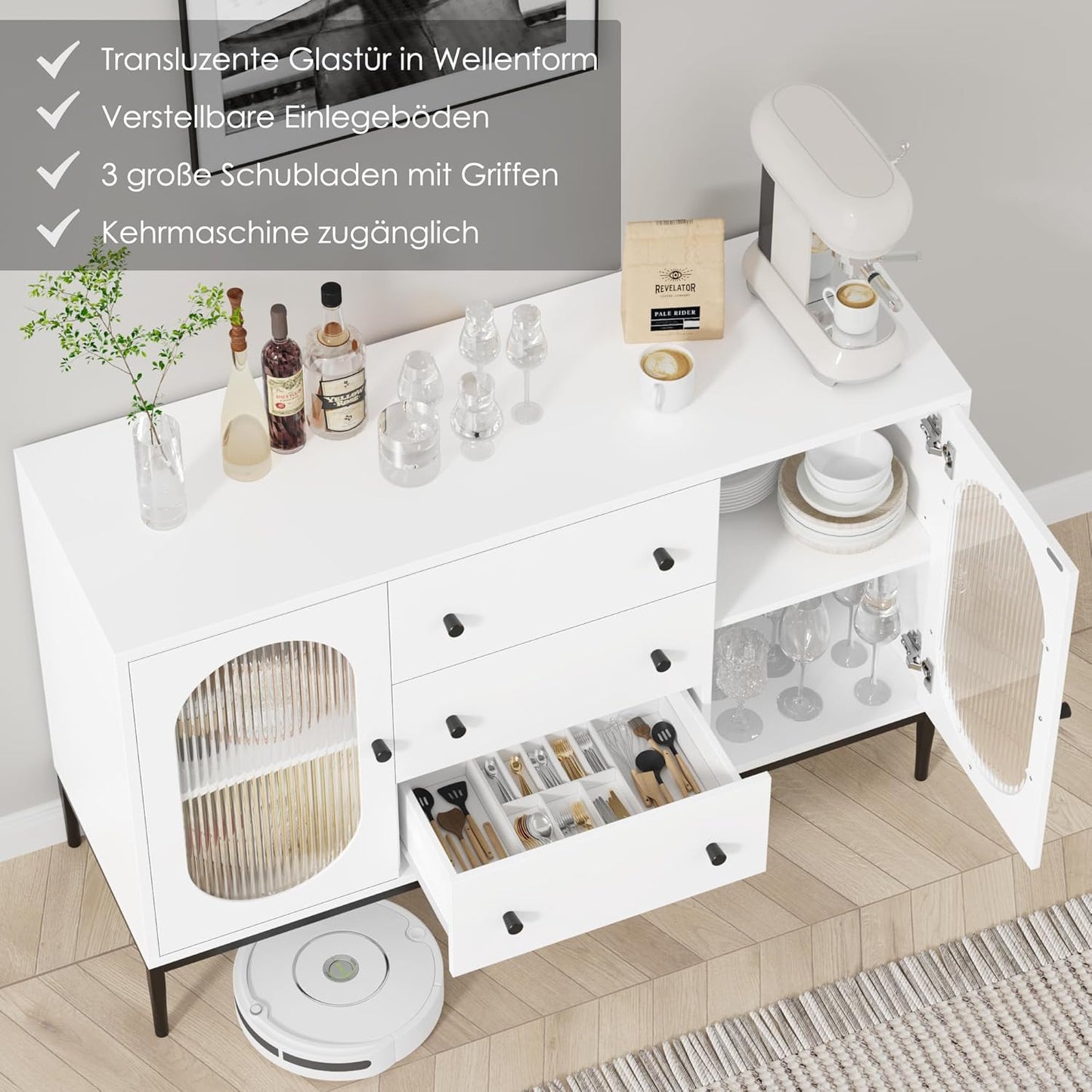 Wide Sideboard with 2 Glass Doors