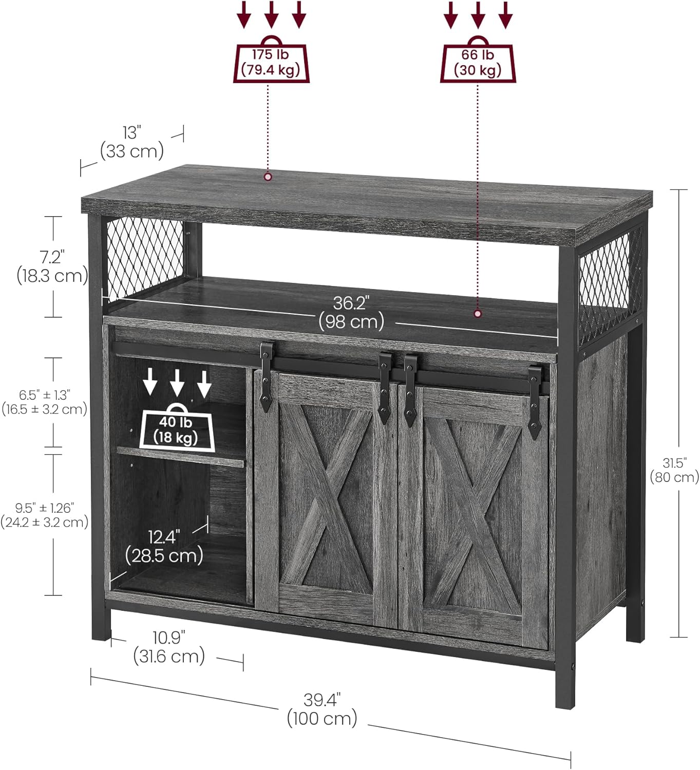 VASAGLE Sideboard, Kitchen Cabinet LSC092B04