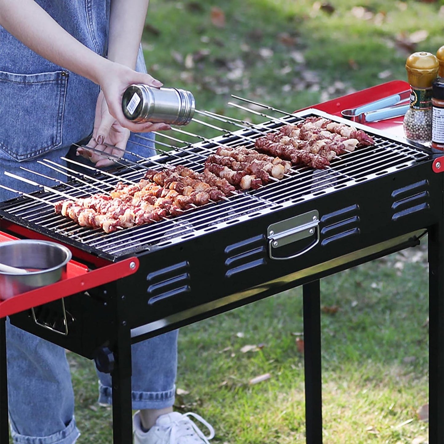 Portable Grill with Side Shelves