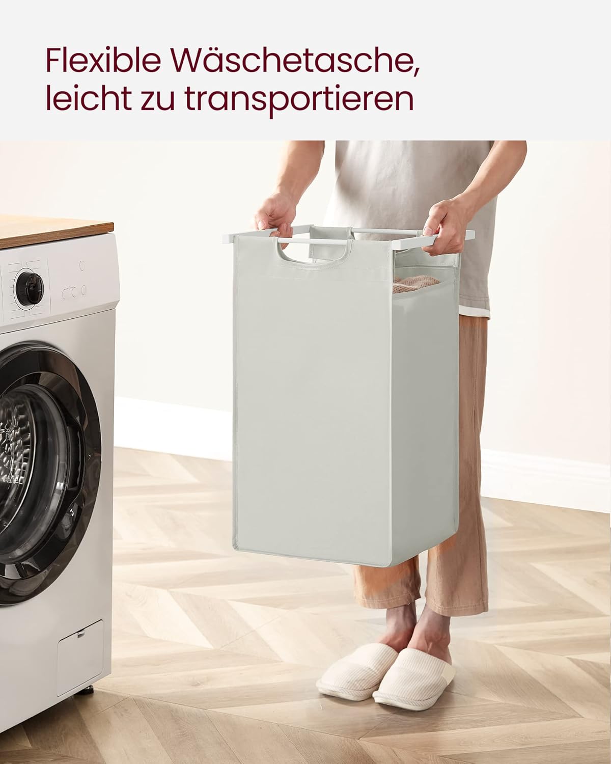 VASAGLE White Laundry Basket, 2 Compartments