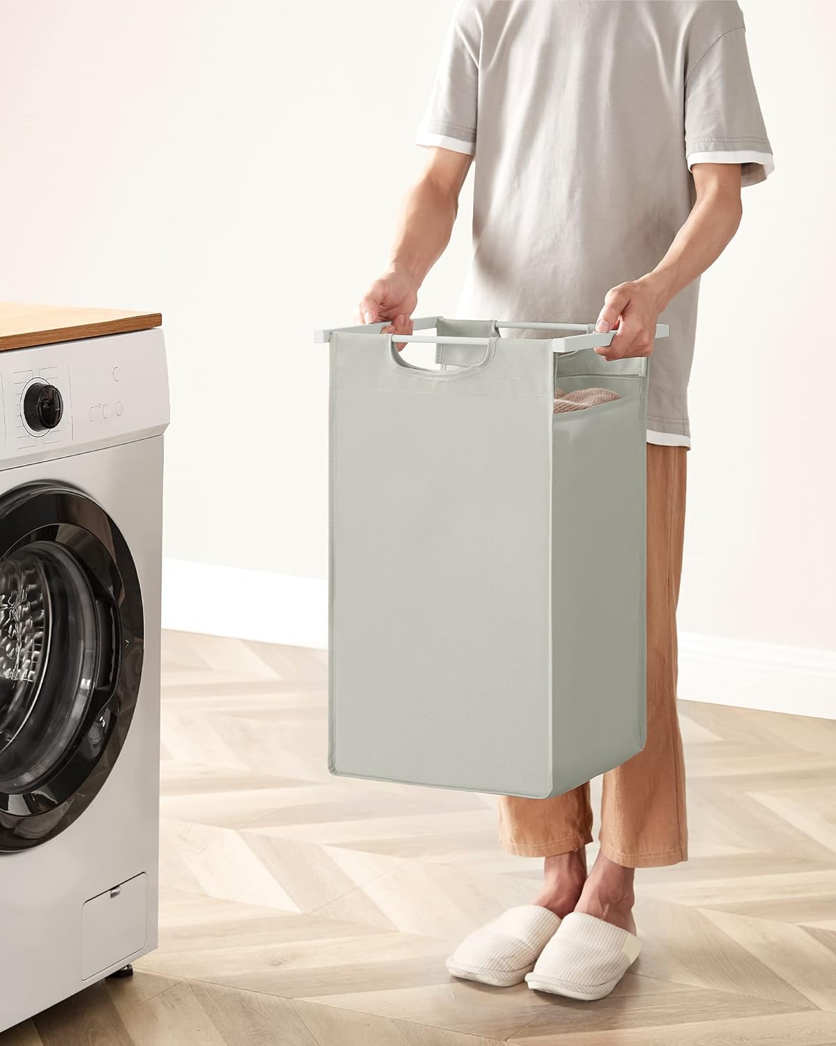 VASAGLE White Laundry Basket, 3 Compartments