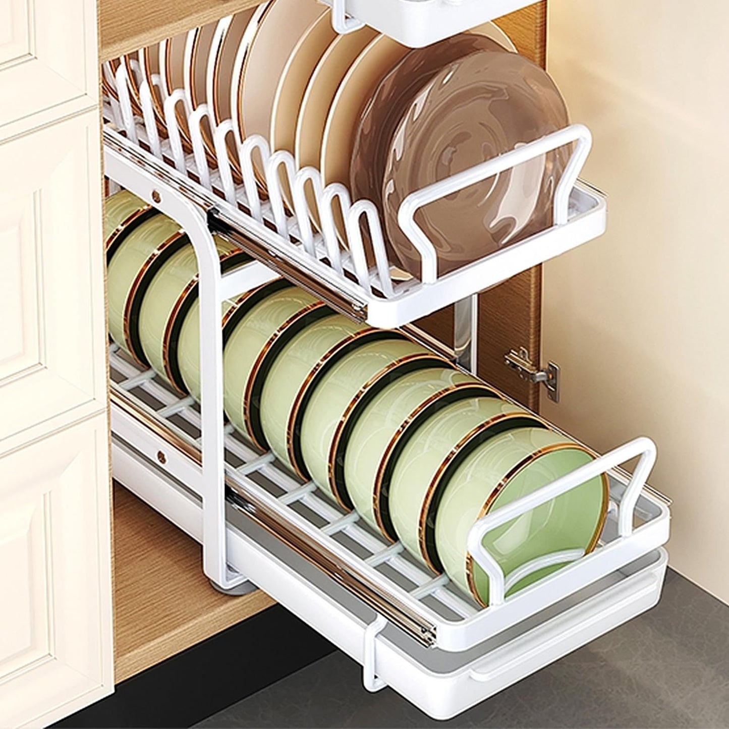 6 Pack Slide Out Sink Dish Rack, Pull Out Cabinet Organizer with Removable/Detachable Dish Rack Divider, No Drill Cabinet Drawers