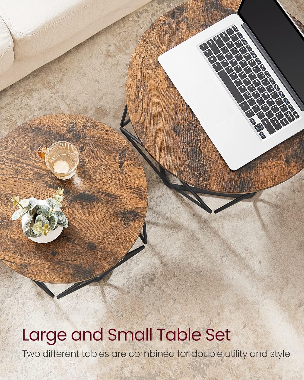 VASAGLE Small Coffee Table Set of 2