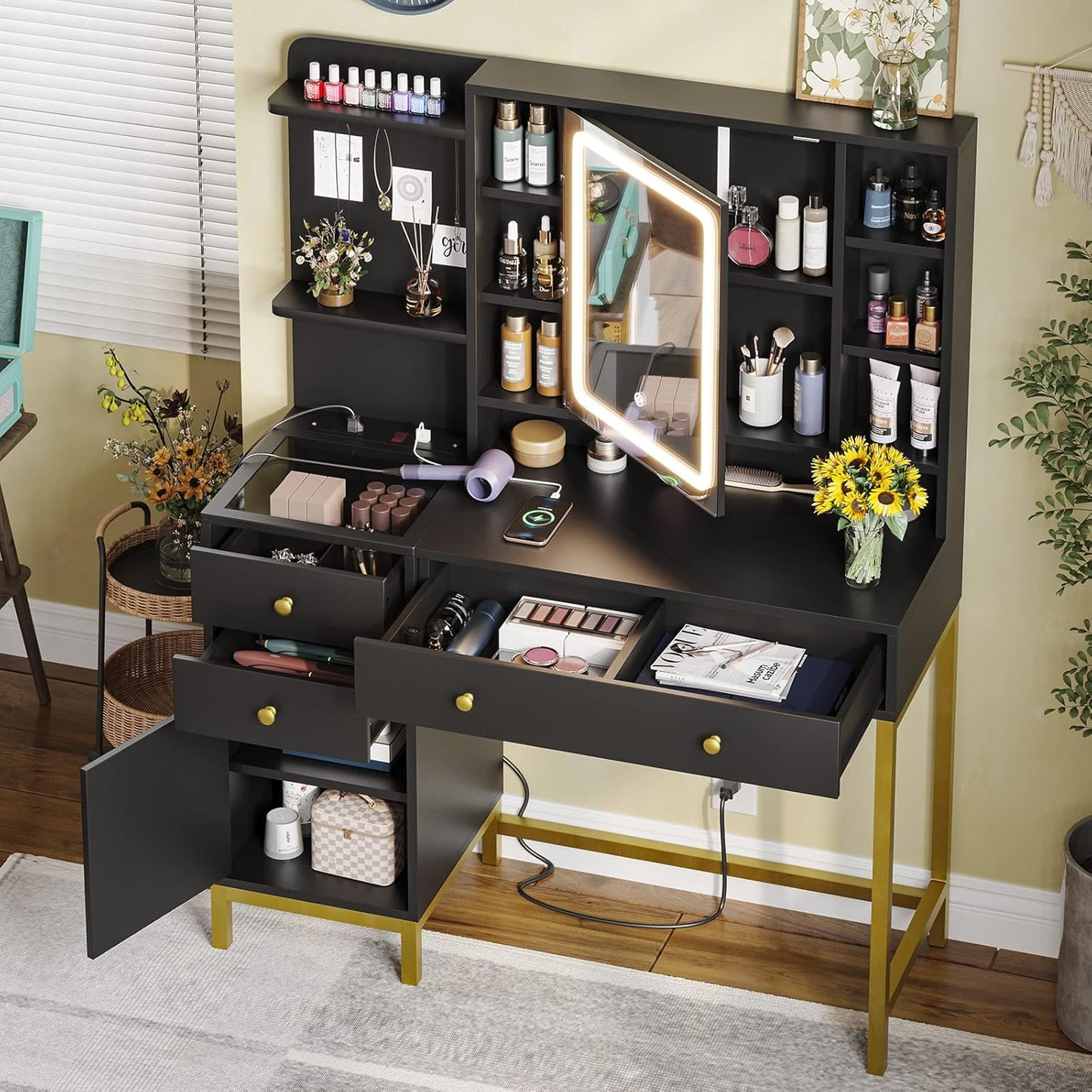Dressing Table with Adjustable Brightness LED Mirror