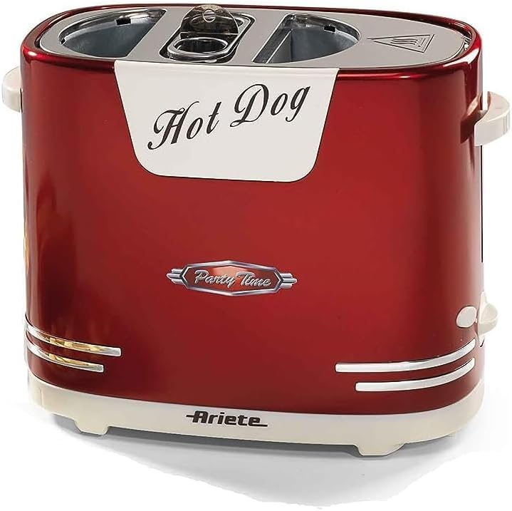 Ariete 206 Hot Dog Maker Party Time, Hot Dog Machine with 4 Cooking Sites, 5 Cooking Levels, Automatic Hot Dog Machine, 650W, Red Ariete 206 Hot Dog Maker Party Time, Hot Dog Machine with 4 Cooking Sites, 5 Cooking Levels, Automatic Hot Dog Machine, 650W, Red