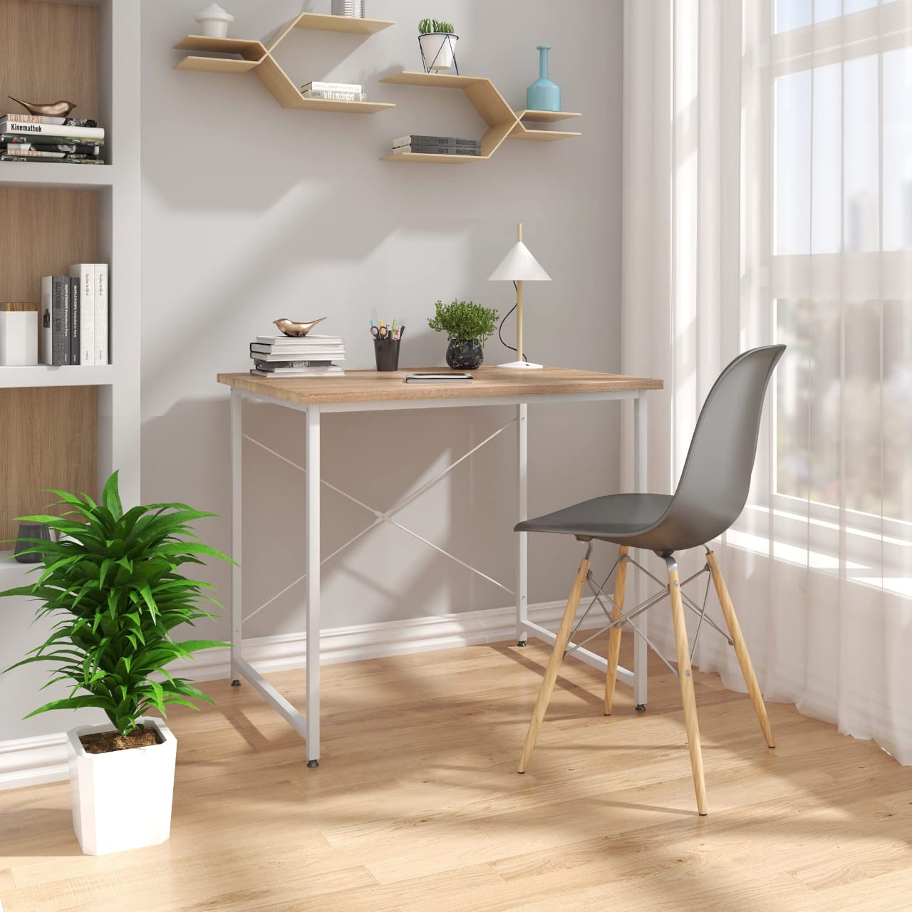 Wood with Iron Frame Computer Desk