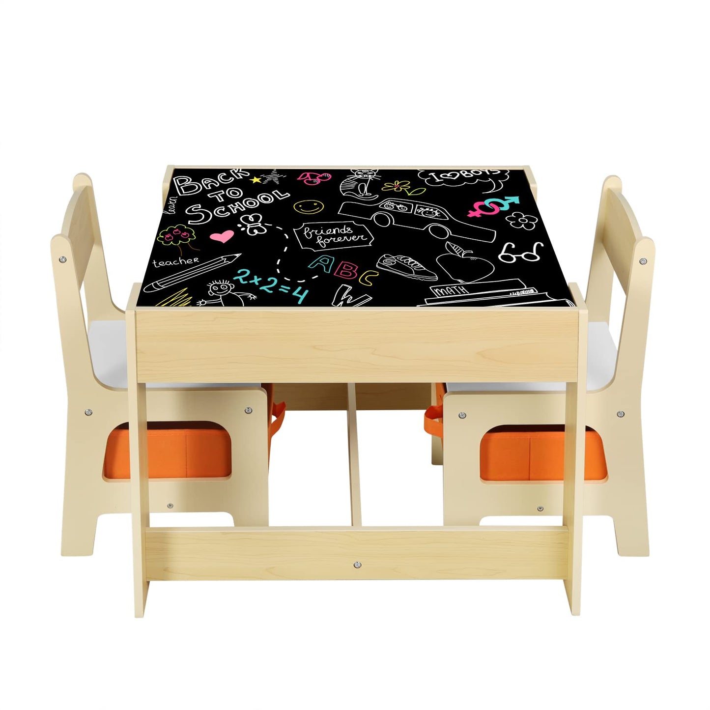 Children's Table + 2 Chairs with Storage Space for Preschool Children