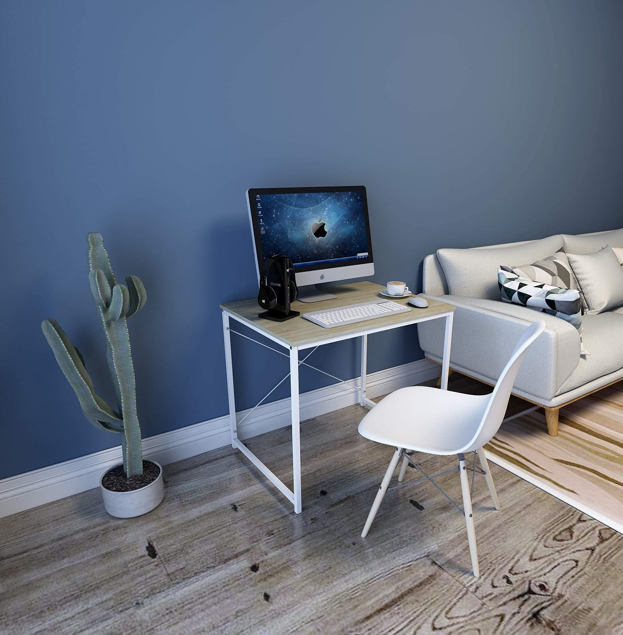 Wood with Iron Frame Computer Desk