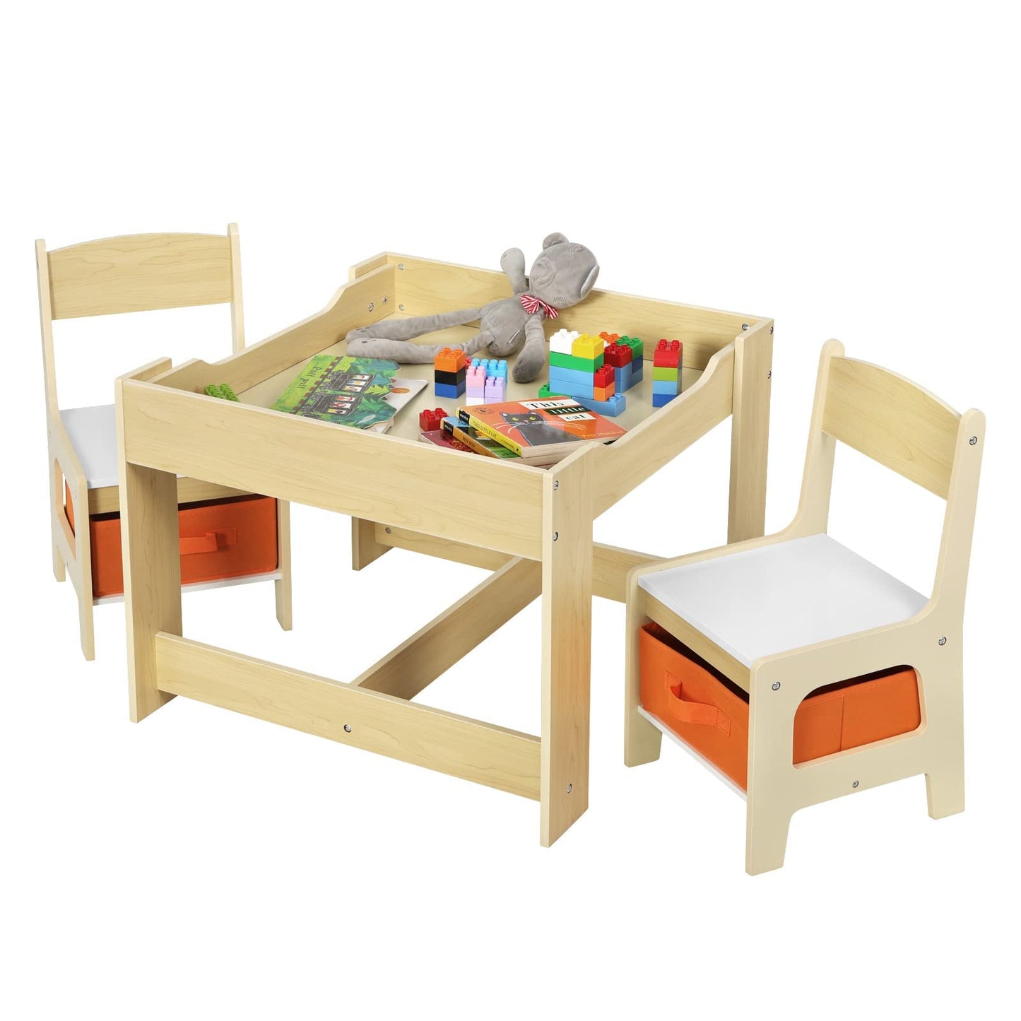Children's Table + 2 Chairs with Storage Space for Preschool Children