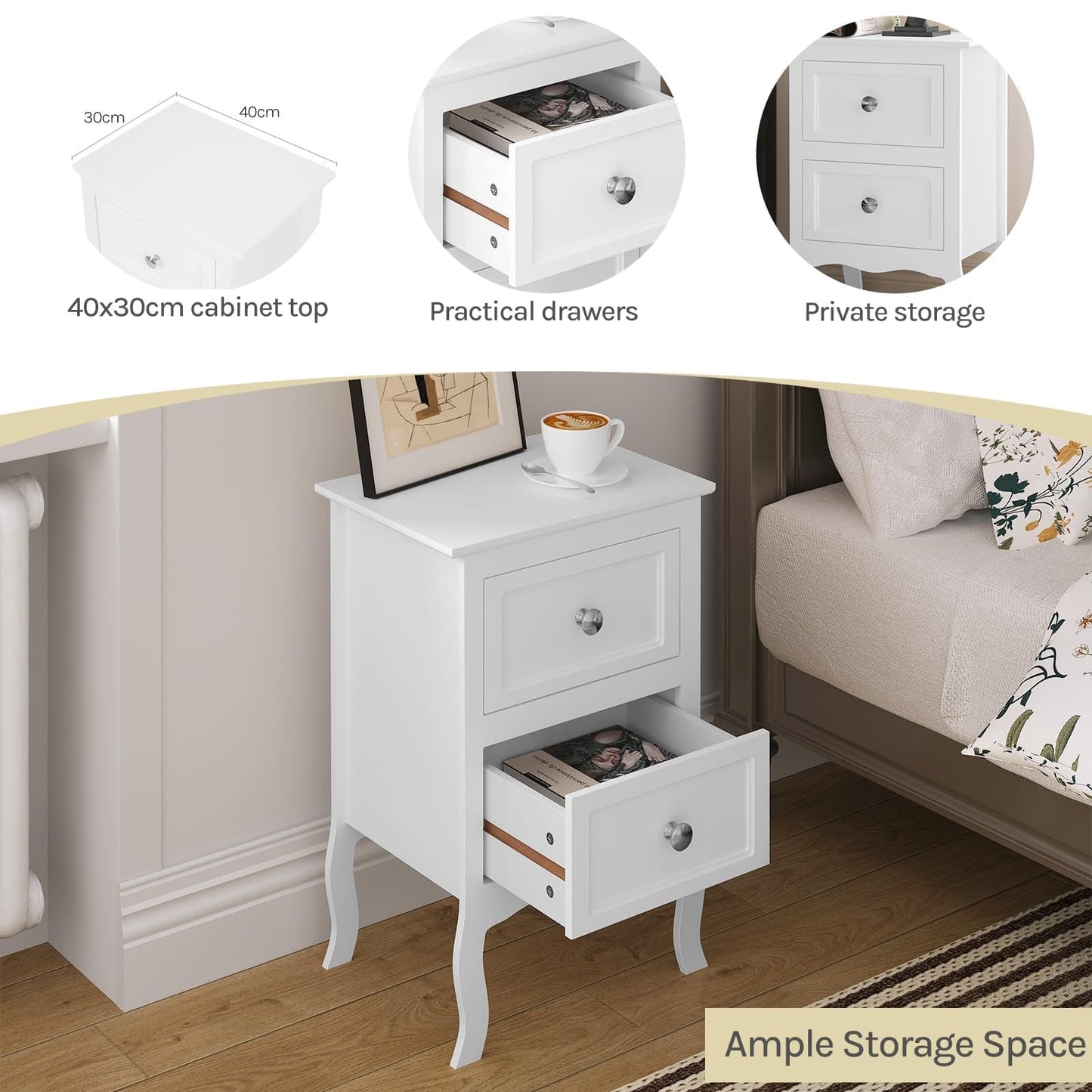 Bedside Table with 2 Drawers