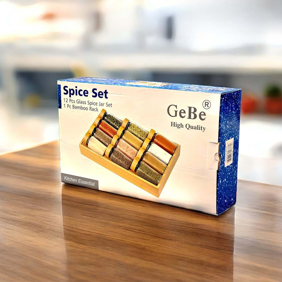 GeBe® 12-Piece Glass Spice Jar Set with 3-Tier Bamboo Rack