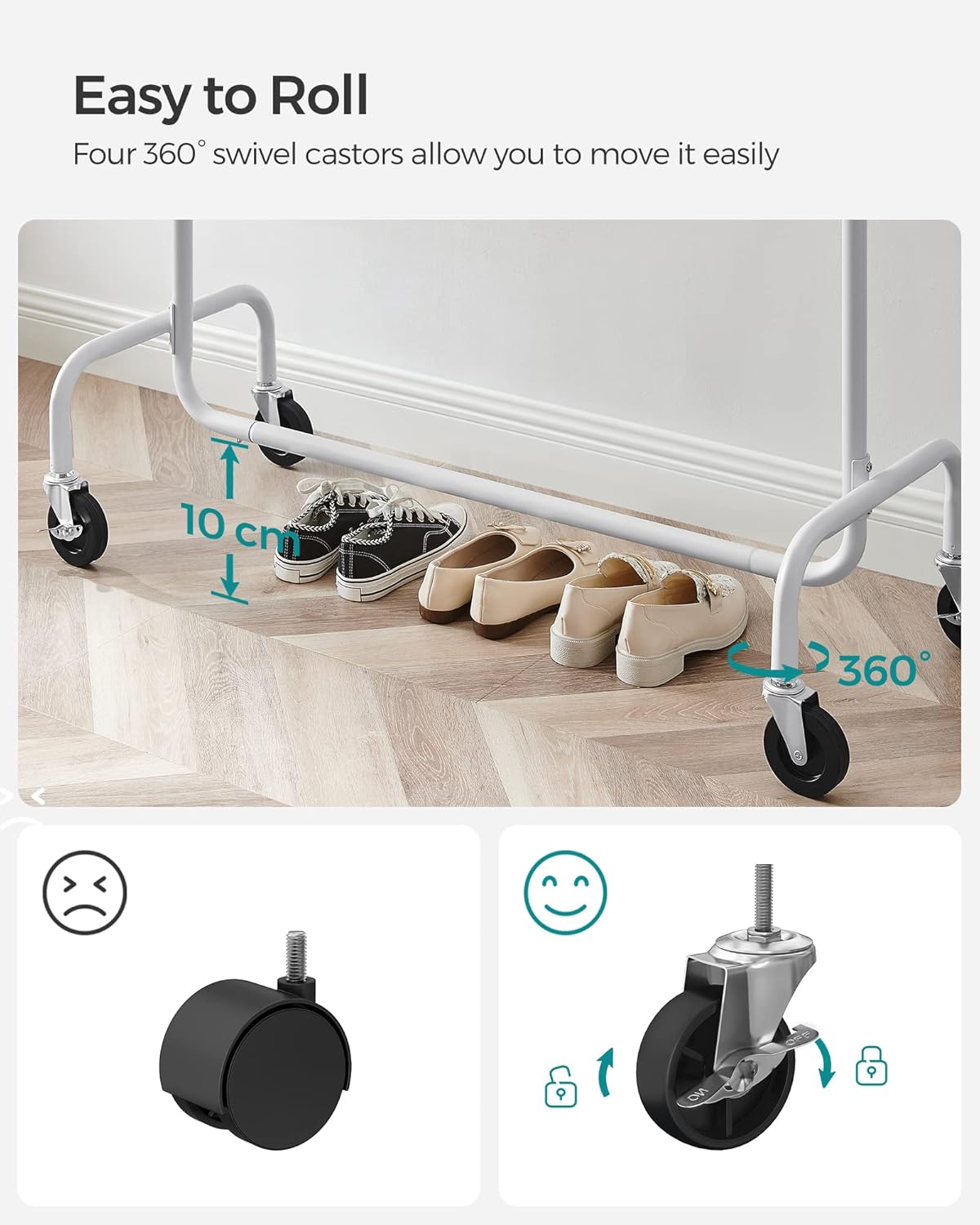 SONGMICS White Clothes Rack with Wheels