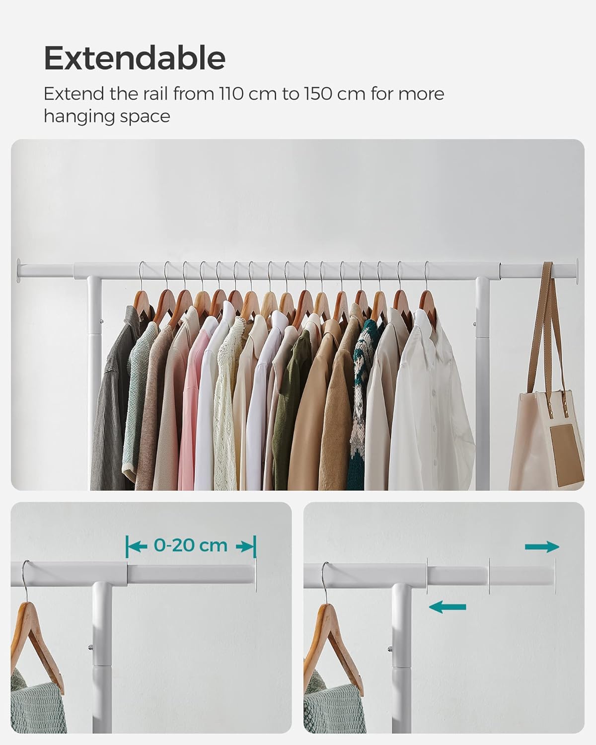 SONGMICS White Clothes Rack with Wheels