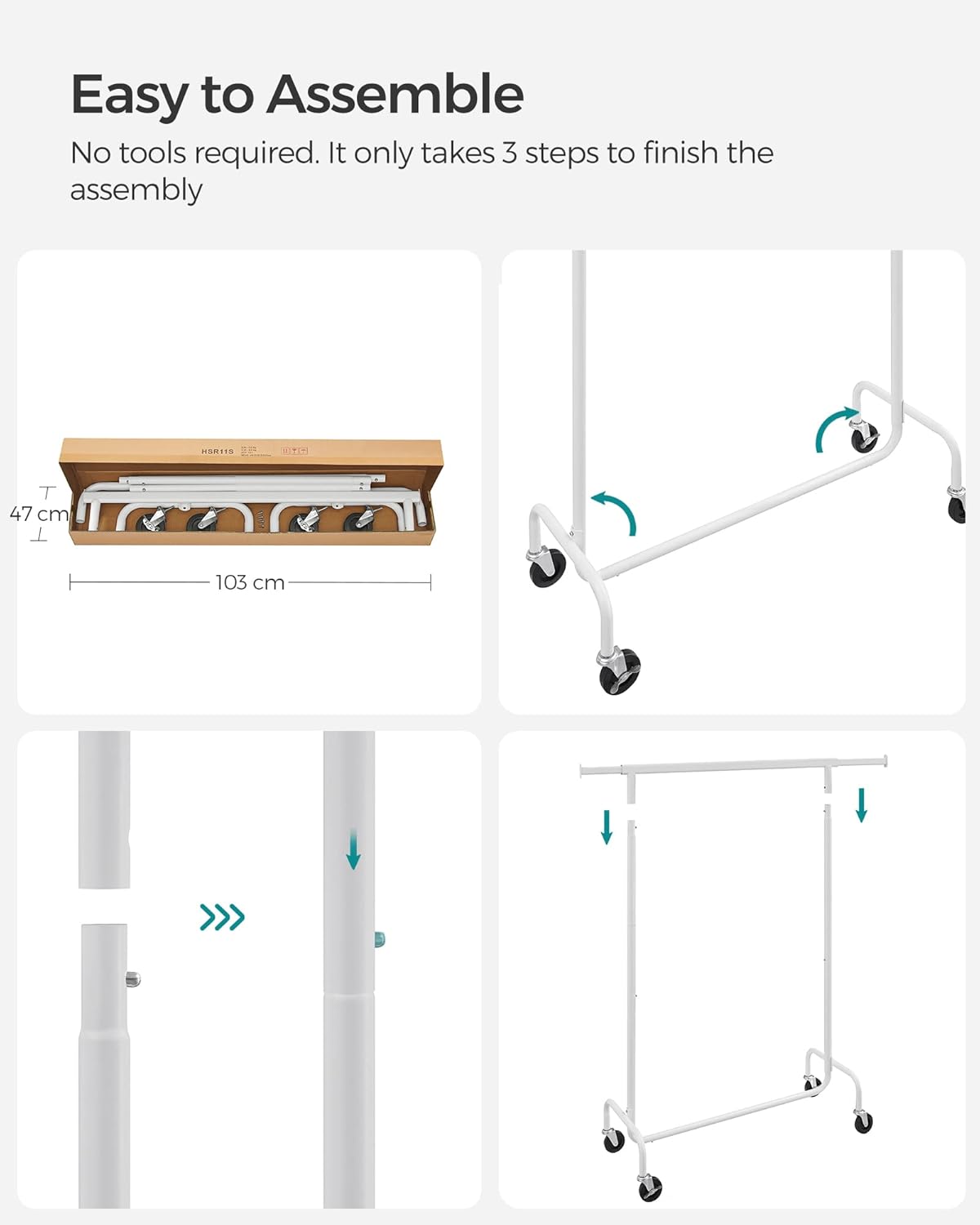 SONGMICS White Clothes Rack with Wheels